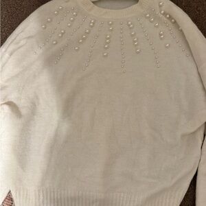 Elegant Cream Sweater with Pearl Detailing